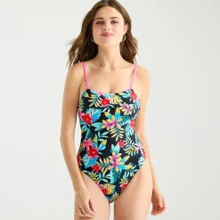 Arizona Womens Exotic Tropical Leaf Juniors Cheeky One Piece Swimsuit