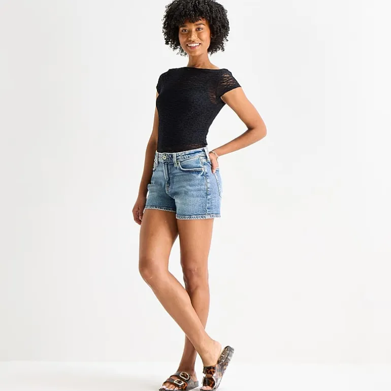 Arizona Womens 3 1/2" High Rise Juniors Denim Short