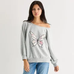 Arizona Womens Juniors Asymmetrical Neck Long Sleeve Sweatshirt
