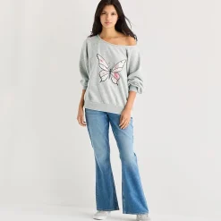 Arizona Womens Juniors Asymmetrical Neck Long Sleeve Sweatshirt