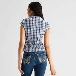 Arizona Womens Juniors Cap Short Sleeve Regular Fit Button-Down Shirt