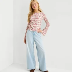 Arizona Womens Juniors Crew Neck Long Sleeve Lace Blouse