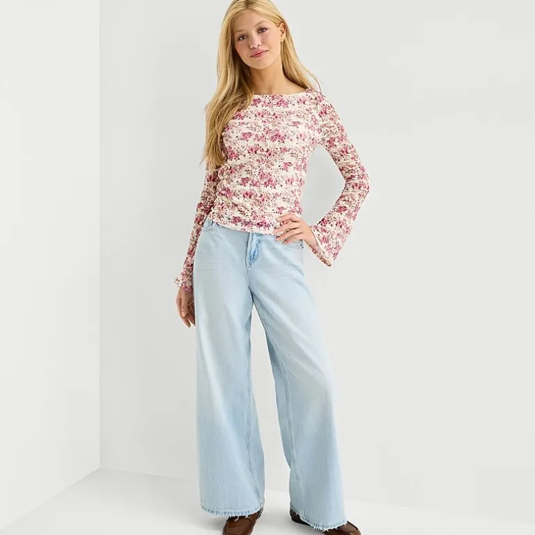 Arizona Womens Juniors Crew Neck Long Sleeve Lace Blouse