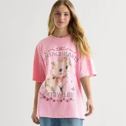 Arizona Womens Juniors Crew Neck Short Sleeve Oversized Graphic T-Shirt