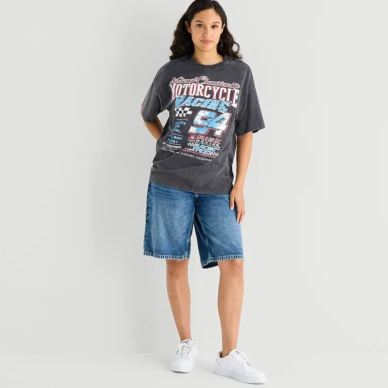 Arizona Womens Juniors Crew Neck Short Sleeve Oversized Graphic T-Shirt
