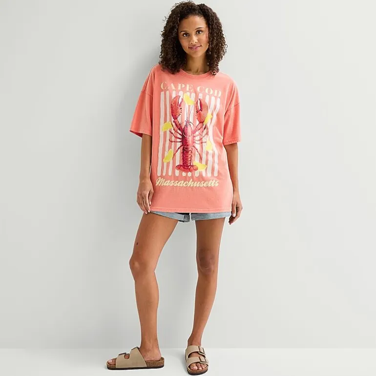 Arizona Womens Juniors Crew Neck Short Sleeve Oversized Graphic T-Shirt