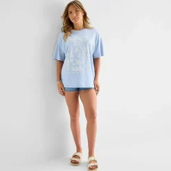 Arizona Womens Juniors Crew Neck Short Sleeve Oversized Graphic T-Shirt