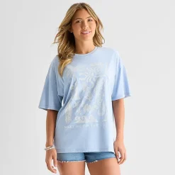 Arizona Womens Juniors Crew Neck Short Sleeve Oversized Graphic T-Shirt