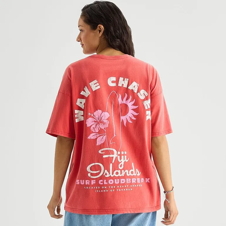 Arizona Womens Juniors Crew Neck Short Sleeve Oversized Graphic T-Shirt