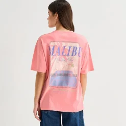 Arizona Womens Juniors Crew Neck Short Sleeve Oversized Graphic T-Shirt