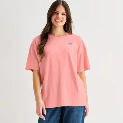 Arizona Womens Juniors Crew Neck Short Sleeve Oversized Graphic T-Shirt