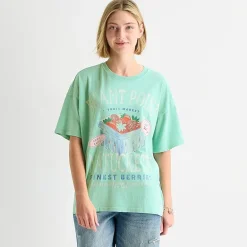 Arizona Womens Juniors Crew Neck Short Sleeve Oversized Graphic T-Shirt