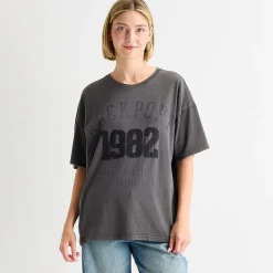 Arizona Womens Juniors Crew Neck Short Sleeve Oversized Graphic T-Shirt