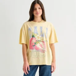 Arizona Womens Juniors Crew Neck Short Sleeve Oversized Graphic T-Shirt