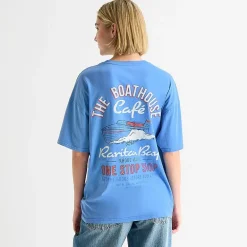 Arizona Womens Juniors Crew Neck Short Sleeve Oversized Graphic T-Shirt