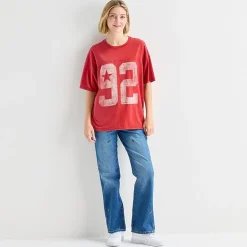 Arizona Womens Juniors Crew Neck Short Sleeve Oversized Graphic T-Shirt