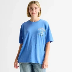 Arizona Womens Juniors Crew Neck Short Sleeve Oversized Graphic T-Shirt