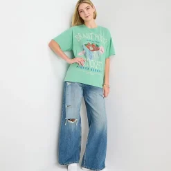 Arizona Womens Juniors Crew Neck Short Sleeve Oversized Graphic T-Shirt