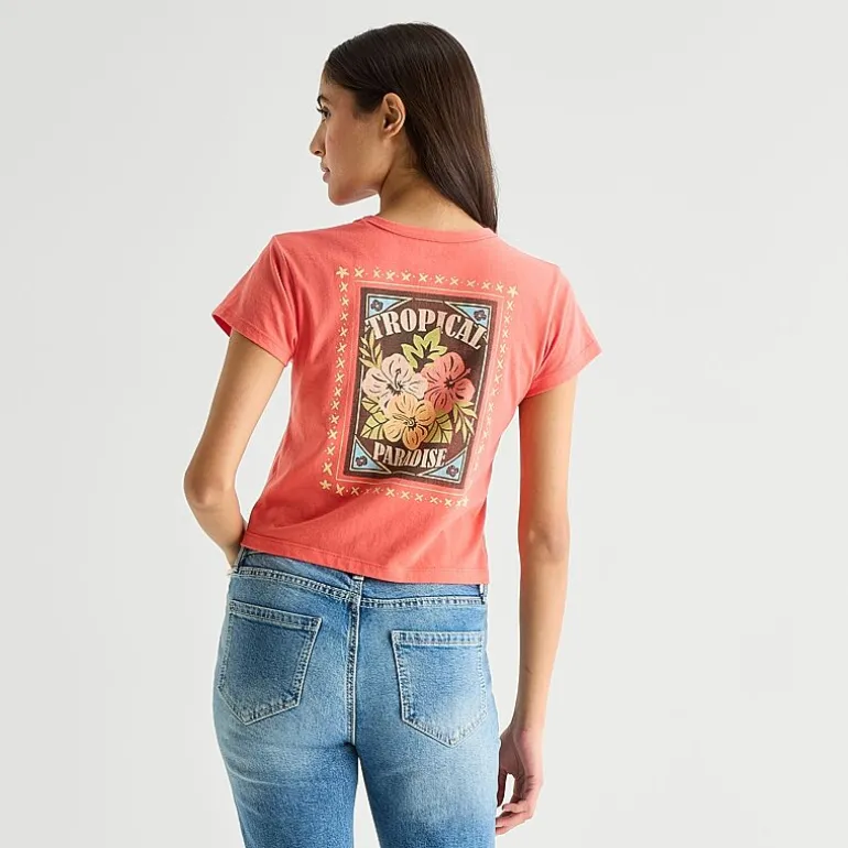 Arizona Womens Juniors Crew Neck Short Sleeve Regular Fit Graphic T-Shirt