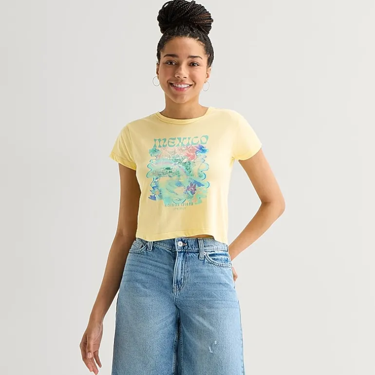 Arizona Womens Juniors Crew Neck Short Sleeve Regular Fit Graphic T-Shirt