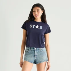 Arizona Womens Juniors Crew Neck Short Sleeve Regular Fit Graphic T-Shirt