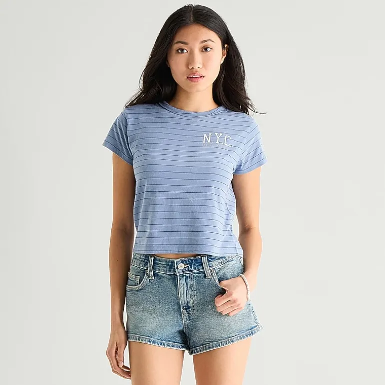 Arizona Womens Juniors Crew Neck Short Sleeve Regular Fit Graphic T-Shirt