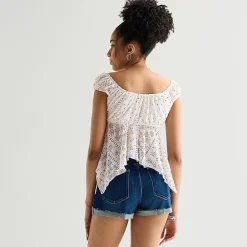Arizona Womens Juniors Crew Neck Short Sleeve Peasant Top