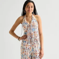 Arizona Womens Juniors Halter Neck Sleeveless Tank Top