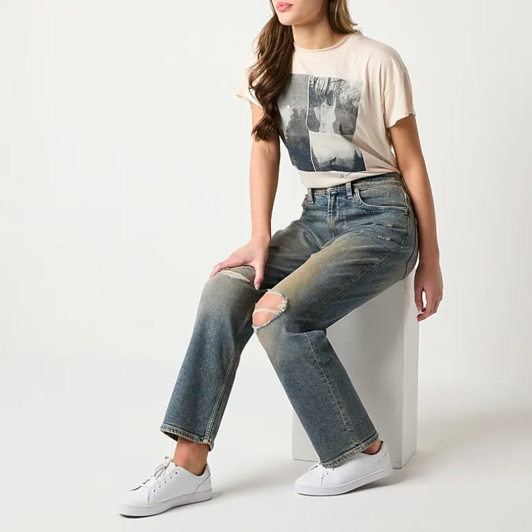 Arizona Womens Juniors Highest Rise Straight Leg Jean