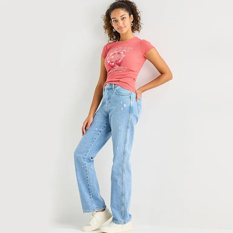 Arizona Womens Juniors High Rise Stretch Fabric Straight Leg Jean