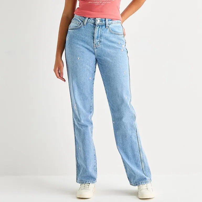 Arizona Womens Juniors High Rise Stretch Fabric Straight Leg Jean