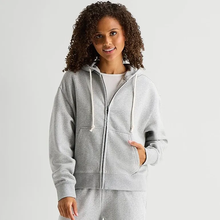 Arizona Womens Juniors Long Sleeve Fleece Zipper Hoodie