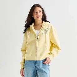 Arizona Womens Juniors Long Sleeve Fleece Zipper Hoodie