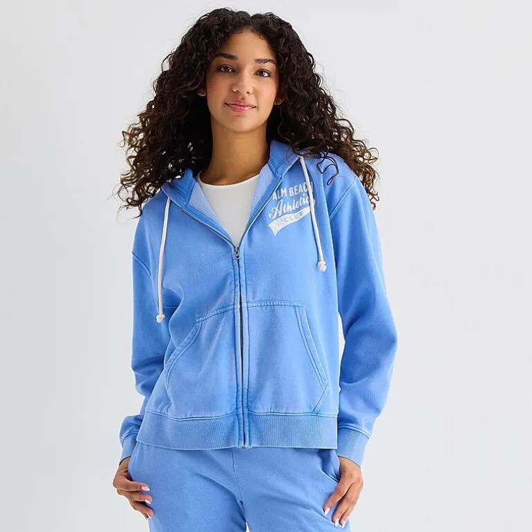 Arizona Womens Juniors Long Sleeve Fleece Zipper Hoodie