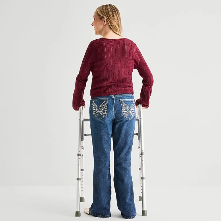 Arizona Womens Juniors Low Rise Adaptive Easy-on + Easy-off Bootcut Jean
