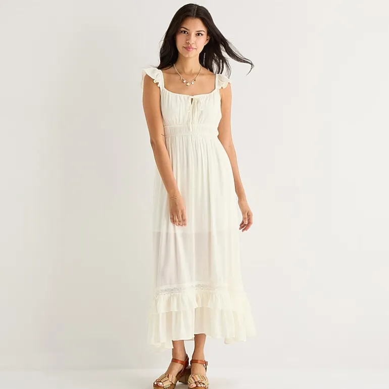 Arizona Womens Juniors Midi Square Neck Sleeveless Peasant Dress
