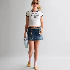 Arizona Womens Juniors Mid Rise Midi Denim Skirt