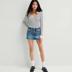 Arizona Womens Juniors Mid Rise Mini Denim Skirt