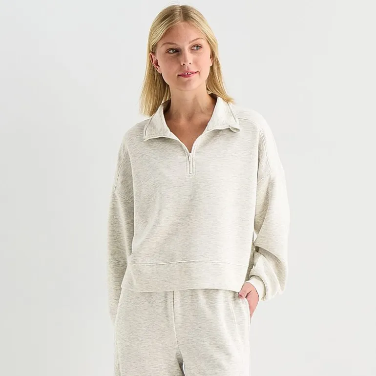 Arizona Womens Juniors Mock Neck Long Sleeve Quarter-Zip Pullover