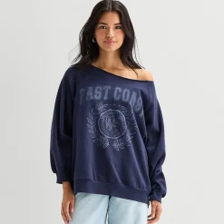 Arizona Womens Juniors Off The Shoulder Long Sleeve Sweatshirt