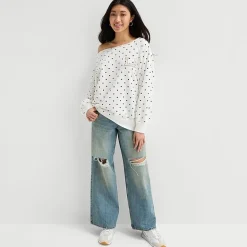Arizona Womens Juniors Off The Shoulder Long Sleeve Sweatshirt