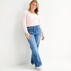 Arizona Womens Juniors Plus High Rise Stretch Fabric Straight Leg Jean