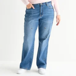 Arizona Womens Juniors Plus High Rise Stretch Fabric Straight Leg Jean