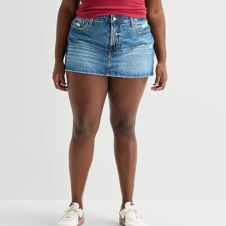 Arizona Womens Juniors Plus High Rise Denim Skirt