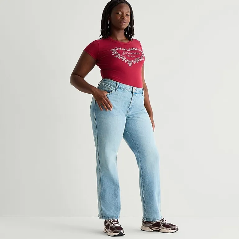 Arizona Womens Juniors Plus Low Rise Straight Leg Jean