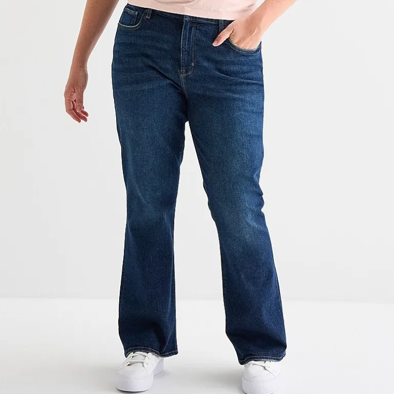 Arizona Womens Juniors Plus Mid Rise Bootcut Jean