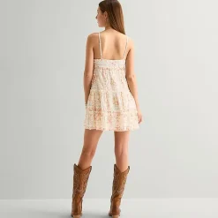 Arizona Womens Juniors Round Neck Sleeveless Babydoll Dress