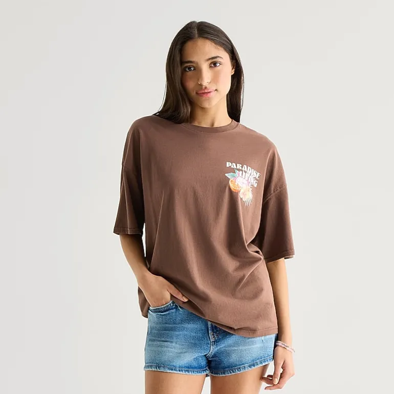 Arizona Womens Juniors Round Neck Short Sleeve Oversized Graphic T-Shirt
