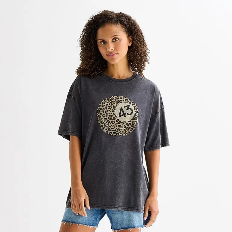Arizona Womens Juniors Round Neck Short Sleeve Oversized Graphic T-Shirt