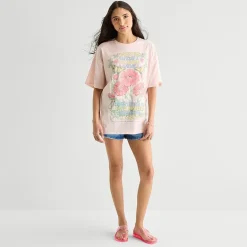Arizona Womens Juniors Round Neck Short Sleeve Oversized Graphic T-Shirt